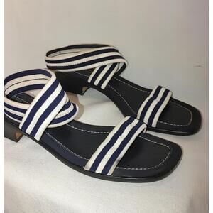 Donald J. Pliner White Navy Stretch Ankle Wrap Sandal‎ 7.5 Leather Nautical